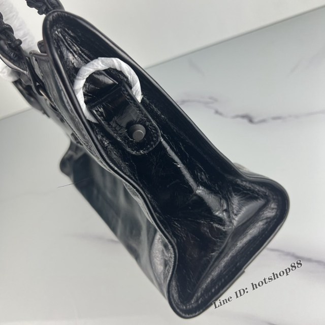 Balenciaga專櫃爆款手提女包 巴黎世家原版油蠟頭層牛皮香皮鳳梨金釘迷大號機車包 fyj1346